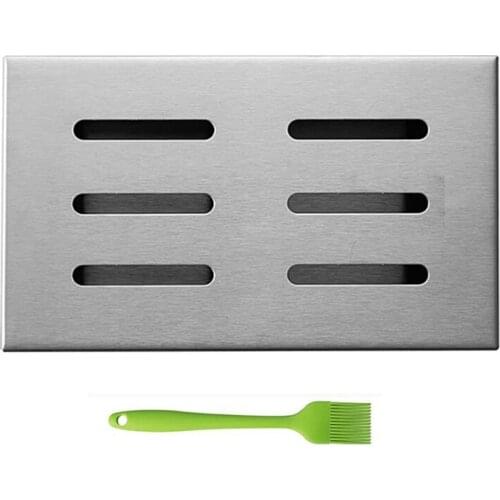 Stainless Steel Barbecue Smoking Box for Sawdust Barbecue Gas Barbecue Grill or Charcoal Barbecue Accessory with Brush