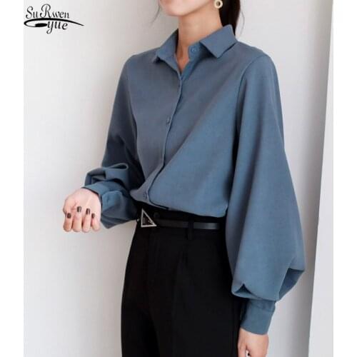 New Fashion Lantern Sleeve Solid Women Blouse Tops Casual Cardigan Elegant Shirts Women Female Clothes Blusas Mujer 8026 50