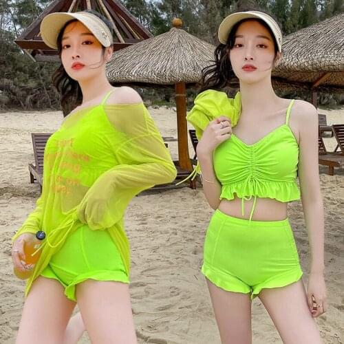 2021 New Korean Women Swimwear Sexy Ruffle Drawstring Strappy Bikini Swimwear Two Piece Swimsuit Bikini Push Up Biquini