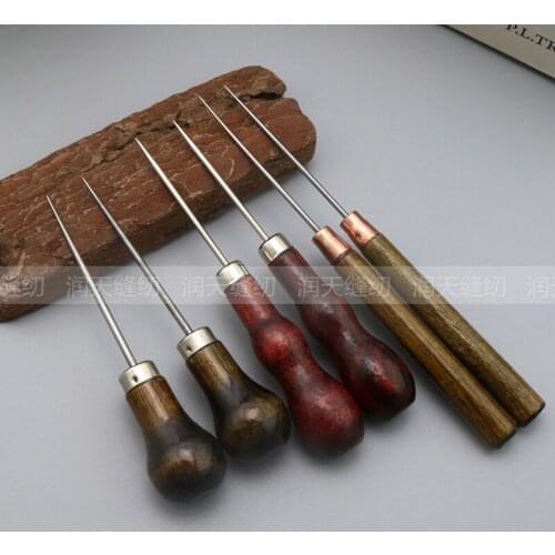 New Durable Professional Leather Wood Handle Awl Tools For Leather craft Stitching Sewing Hand Tools Accessories