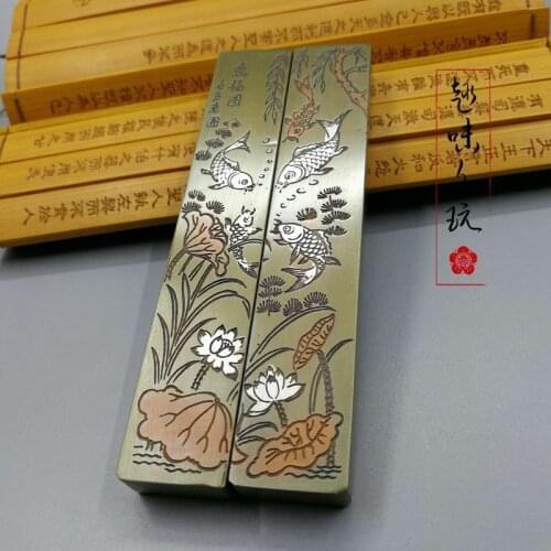 A pair of China Collection Copper bird Plum statue Decoration paperweight