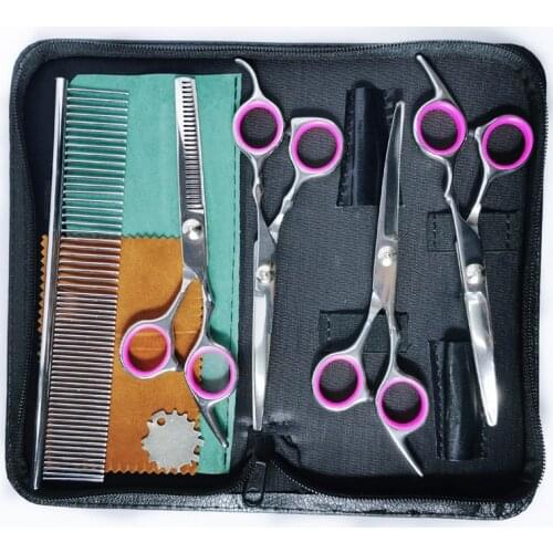 6.0 Inch Pet Grooming Scissors 4-piece Suit Straight Cut Professional Dog Cat Grooming Scissors Set Trimming Shears Pet Supplies