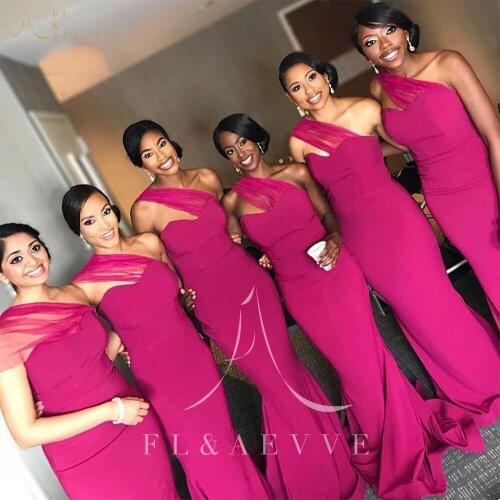 Simple Purple Satin Mermaid Bridesmaid Dresses One-Shoulder Wedding Party Gowns Women Occasion Dress Plus Size Prom Gowns