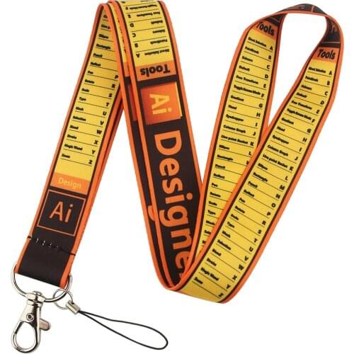 Novel PS AI Designer Lanyards Keychain Mobile Phone Straps USB ID Card Badge Holder DIY Hang Rope Lariat Work School Supplies