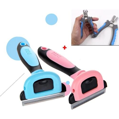 Dog Brush Pet Grooming Nail Tool Hair Removal Comb Nail Clippers Dogs Cats Combs Nail Cutter Detachable Hair Shedding Trimming