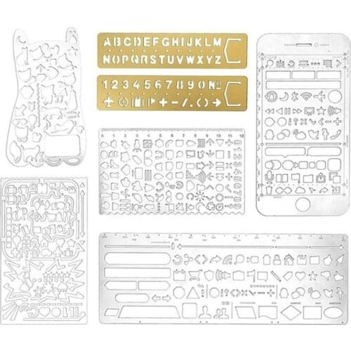 7 Pcs Stainless Steel Drawing Painting Stencils Scale Template Portable Drawing Graffiti for Scrapbooking, Card,Craft Projects