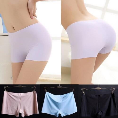 2021 Summer New Style Ice Silk Ladies Breathable Four-corner Boxer Shorts Solid Color Cotton File Anti-empty Safety Pants Women