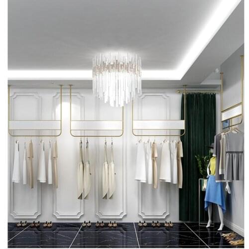Clothing store display rack wall-mounted special clothes shelf wrought iron wall womens hanging shelf gold hanger