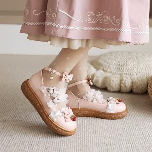 YMECHIC 2022 New Harujuku Kawaii Girl Maid Provoke Lolita Shoes Ruffle Stitching Party Bowknot Cute Patchwork Pumps Loli Cosplay