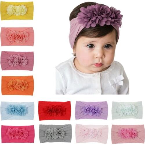 Yundfly Chic Baby Chiffon Flower Headband Elastic Wide Nylon Floral Headwear Girls Hairband Hair Accessories