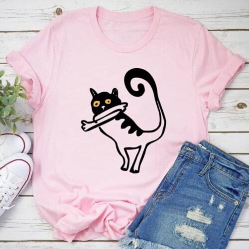 Women T Shirt Kawaii Cat Dog Summer Cartoon Graphic Tees Pink Cute Female Funny Harajuku Fashion Short Sleeve Hip Hop Chothes