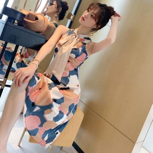 2021 Summer Dress New Womens French Retro Print Waist Slimming Sleeveless Strapless Dress Sexy Dress