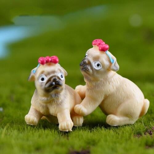 10PCS Miniature Cute Animal Pug Dog Ornament Cartoon Animal Model Moss Landscape Resin Craft Home Miniature Garden Decoration
