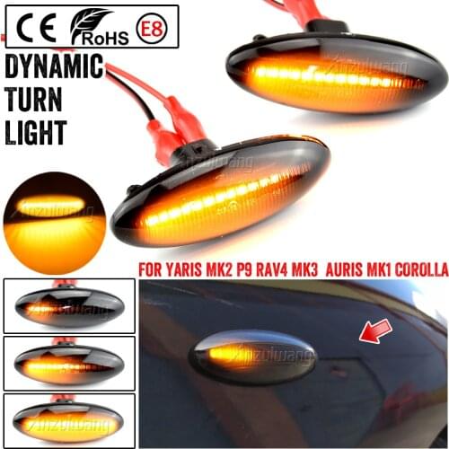 2 pieces For Toyota Yaris COROLLA Auris Mk1 E15 RAV4 Mk3 Dynamic Led Turn Signal Side Marker Lights Sequential Blinker Lamps