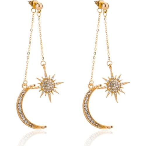 2021 Wholesale New Arrival Crystal Trendy Star Women Dangle Earrings Star-moon Earrings Drop Earrings Jewelry Earrings