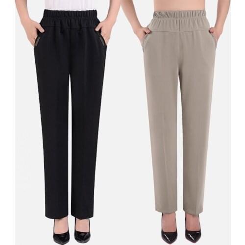 2021 Spring Autumn Elastic Waist Straight Pants Middle-aged And Old Ladies Summer Trousers Fashion Casual Loose Plus Size 6XL