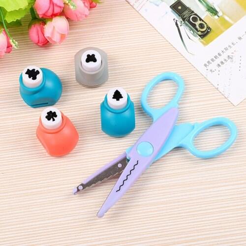 5 Pcs Mini Border Puncher Scrapbook Embossing Device DIY Paper Punch Cutter w/ Scissor for Scrapbooking Card Making