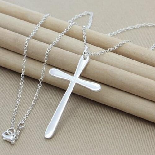 925 Sterling Silver Long Cross Pendant Necklace Chain For Woman Fashion Wedding Engagement Charm Jewelry Gifts