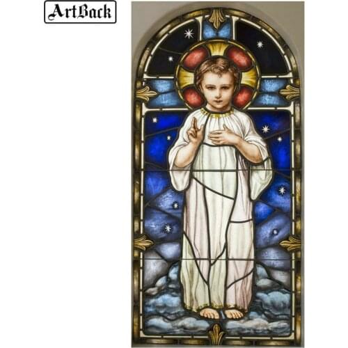 5d diy diamond painting jesus portrait full square drill glass window sticker diamond mosaic kid angel religious home decoration