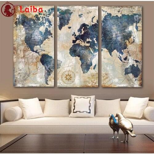Diamond Mosaic Hot selling home art, world map round drill Cross Stitch Diamond Painting Full Square Decor For Home3pcs