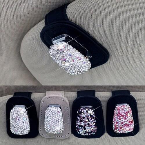 Diamond Crystal Car Sunglasses Holder Sun Glasses Clip Auto Sun Glass Organizer Car Eyeglass Card Ticket Holder Storage Cases
