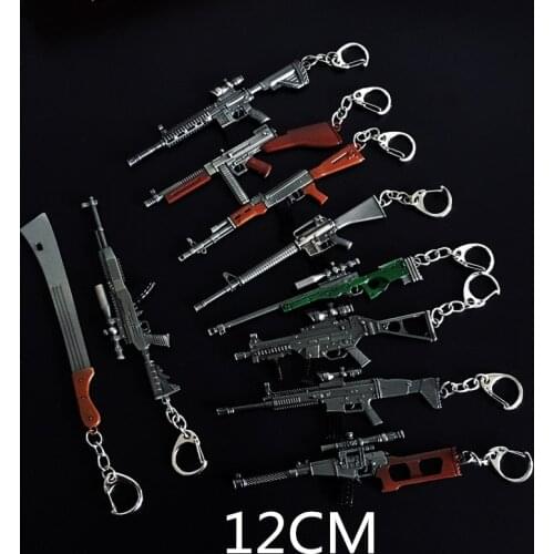 Game PUBG Playerunknowns Battlegrounds Cosplay Weapons Gum Model Keychain Metal Alloy Key Ring Key Holder 12cm For Souvenir