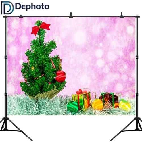 Dephoto Photography Backdrop Glittering Pink Bokeh Backdrops Gift bowknot Christmas Tree Theme Background Camera Fotografica