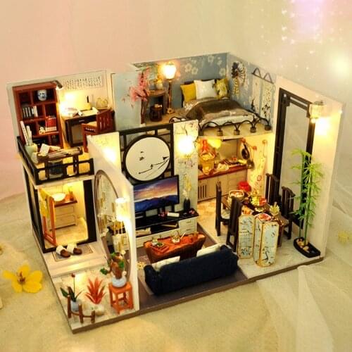 Wooden Miniature Dollhouse Kit Diy Doll House With Furniture Chinese Style Little House Dolls Toys For Children Christmas Goods