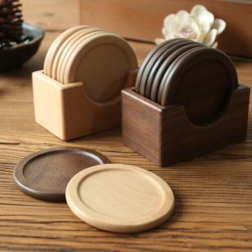 Jaswehome 6pcs Natural Round Wood Coasters Placemats Home Table Tea Coffee Cup Pad Decor Round Heat Resistant Drink Mat