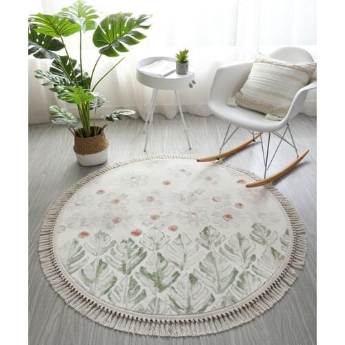 Green Flower Tassel Round Rugs Living Room Home Decor Carpet Bedroom Girl Cloakroom Chair Area Rug Kids Play Crawling Tatami Mat