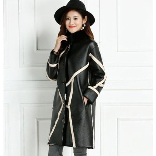 Jacket leather genuine natural real sheep fur coat women winter sheepskin coats mandarin collar thick warm parka real fur long