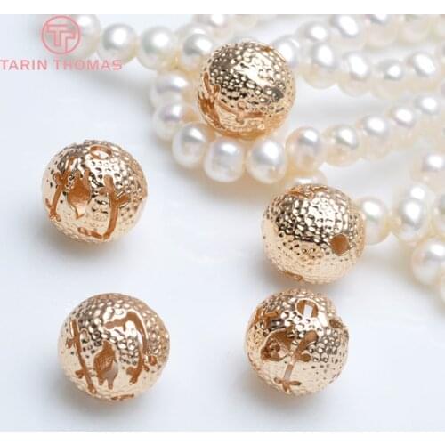10PCS 9MM 10.5MM 12.5MM 24K Champagne Gold Color Plated Brass Hollow Spacer Beads High Quality Diy Jewelry Accessories