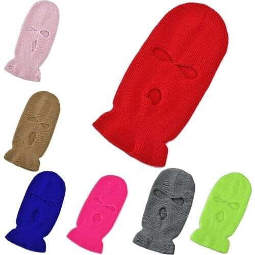 Men Women Balaclava Mask Three Hole Full Face Covering Neon Solid Color Knitted Winter Warm Outdoor Cycling Ski Windproof Beanie