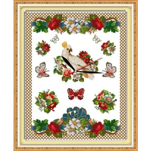 Floral Clock cross stitch kit 14ct 11ct count print canvas wall clock stitching embroidery DIY handmade needlework