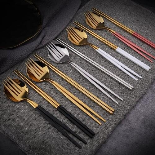 Cutlery Set Stainless Steel Tableware With Fork Spoon Dinner Set Kitchen Dinnerware Chopsticks With Box Tools