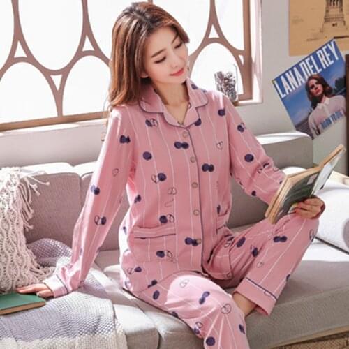 New cotton pajamas for women loose plus size pijama set autumn winter long sleeve trousers two piece suit home clothes M-3XL