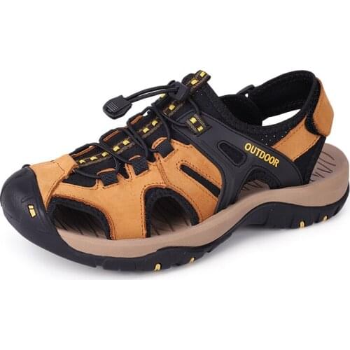 Men Closed Toe Sandals Breathable Beach Summer Shoes Genuine Leather Water Shoes 2021 39-44 New Brand Comfortable Designers