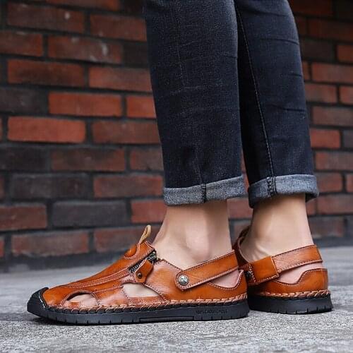Male Leather Sandals Sandalia Rasteira Sandles For Men Sandals Outdoor Shoes Summer Beach Fashion Unisex Sandalias Man