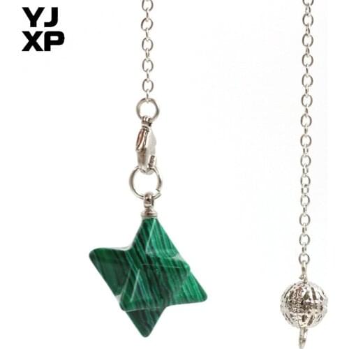YJXP Ethnic Style Silver Plated Link Chain Malachite Stone Eight Pointed Star Pendant Amulet Jewelry