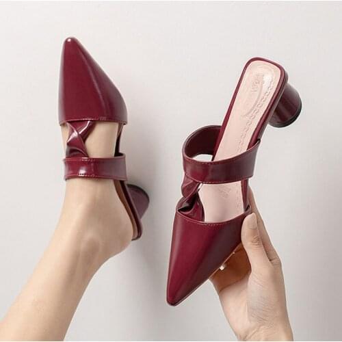 Slippers women summer 2021new fashion spring Shoes heel high heels sexy black outdoor Large size41 Slides Med (3cm-5cm) Pointed