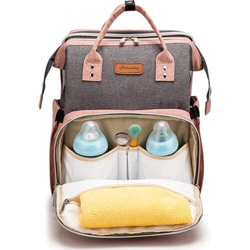 Mommy Bag with Awning Folding Large Capacity Diaper Backpack Multifunctional Baby Bed Bags Handbag Stroller Bag with Hooks Bag