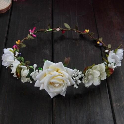 40GB Women Wedding Flower Hair Garland Crown Headband Floral Rose Handmade Vacation