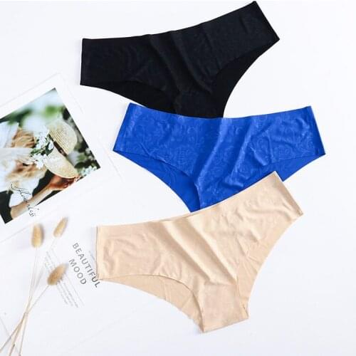 Women Ice-Silk Seamless Panties One-Piece Solid Color Sexy Briefs For Ladies Soft Floral Underwear Lingerie Plus Size XL