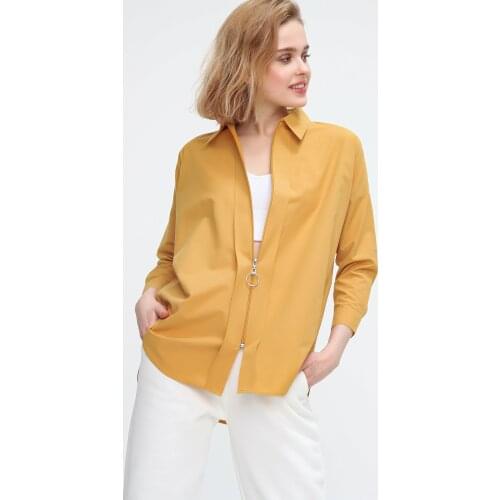 Women Mustard Yellow Zipper Woven Shirt 100% Cotton