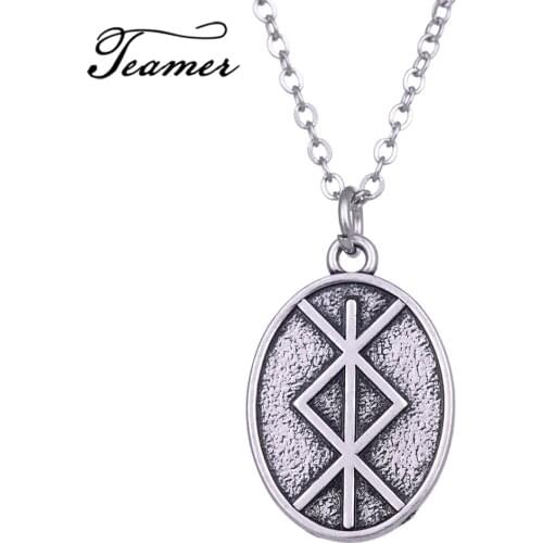 Teamer Antique Silver Color Necklace for Female New Design Viking Runes Pendant Necklace Oval Vintage Jewelry Bijoux AH111335