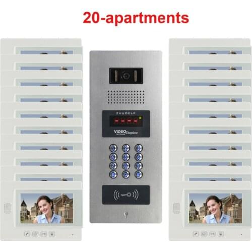 ZHUDELE Building Home Intercom System 7" TFT monitor Security Intercom Video Door Phone 20 Units Apartments Available