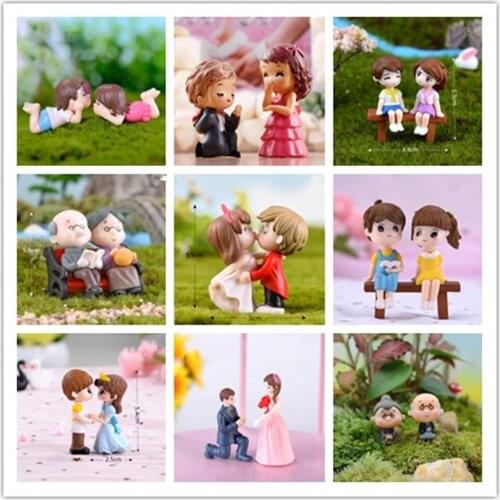1set Boy Girl Home Decor Sweety Lovers Couple Chair Figurines Miniatures Resin Crafts Terrariums Fairy Garden Moss Children Toy