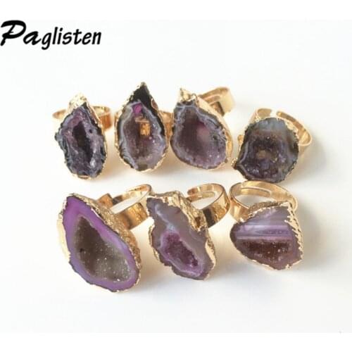 1PCS Hot Selling Fashion Unique Natural Stone Quartz Crystal Druzy Irregular Wedding Ring for Women