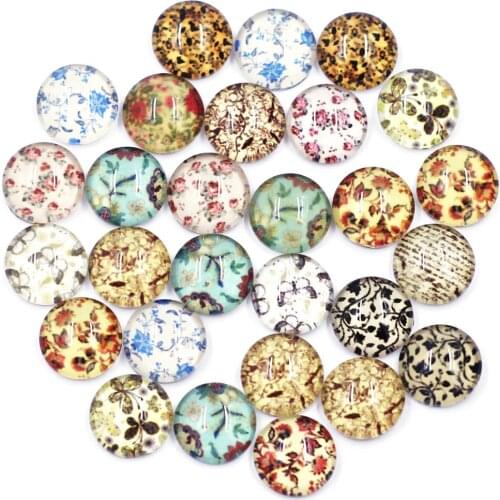 10-12mm Mixed Flower Pattern Round Glass Cameos Cabochon Domes Flatback DIY Embellishment Scrapbook Bag Crafts Decor Accessories