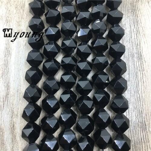 Black Agates 10mm Faceted loose polyhedron Onyx beads 15.5" Full Strand wholesale for Jewelry DIY MY1525